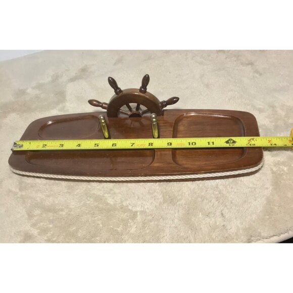 Vtg Nautical Ship Wheel Mens Dresser Wood Caddy Jewelry Organizer 12" Taiwan - Picture 10 of 11